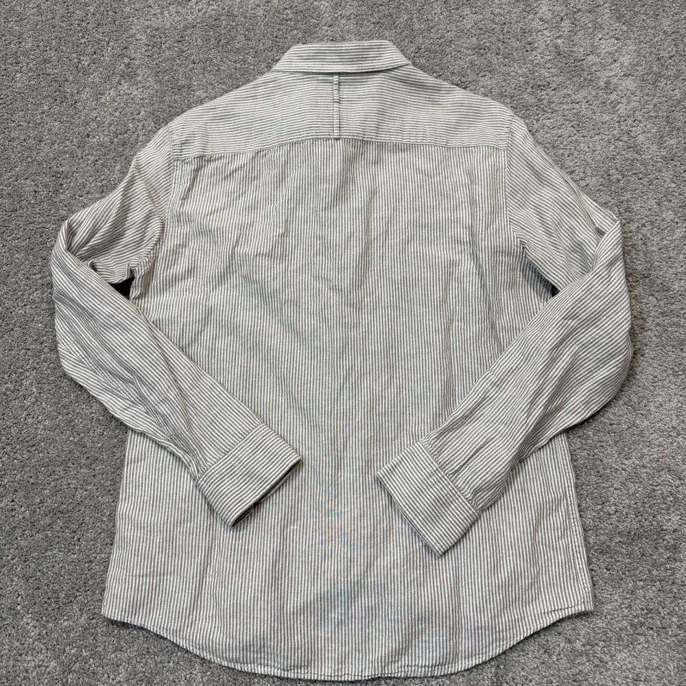 Banana Republic Mens Untucked Slim Fit Linen Cotton Striped Shirt Tan White M